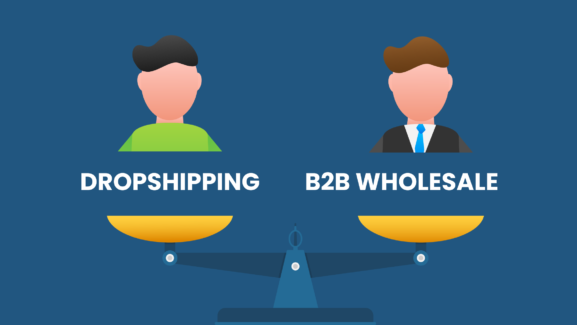 Side-by-side comparison chart of dropshipping vs B2B wholesale, showing profit, control, and scalability factors.