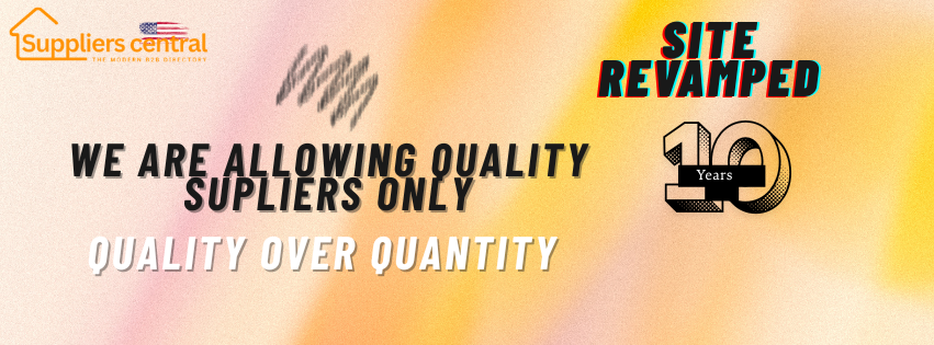 Suppliers Central site revamped banner highlighting 10 years of service with a focus on quality wholesale suppliers and America's leading B2B directory.